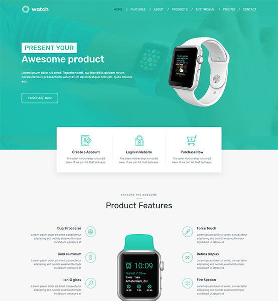 One page watch landing page responsive